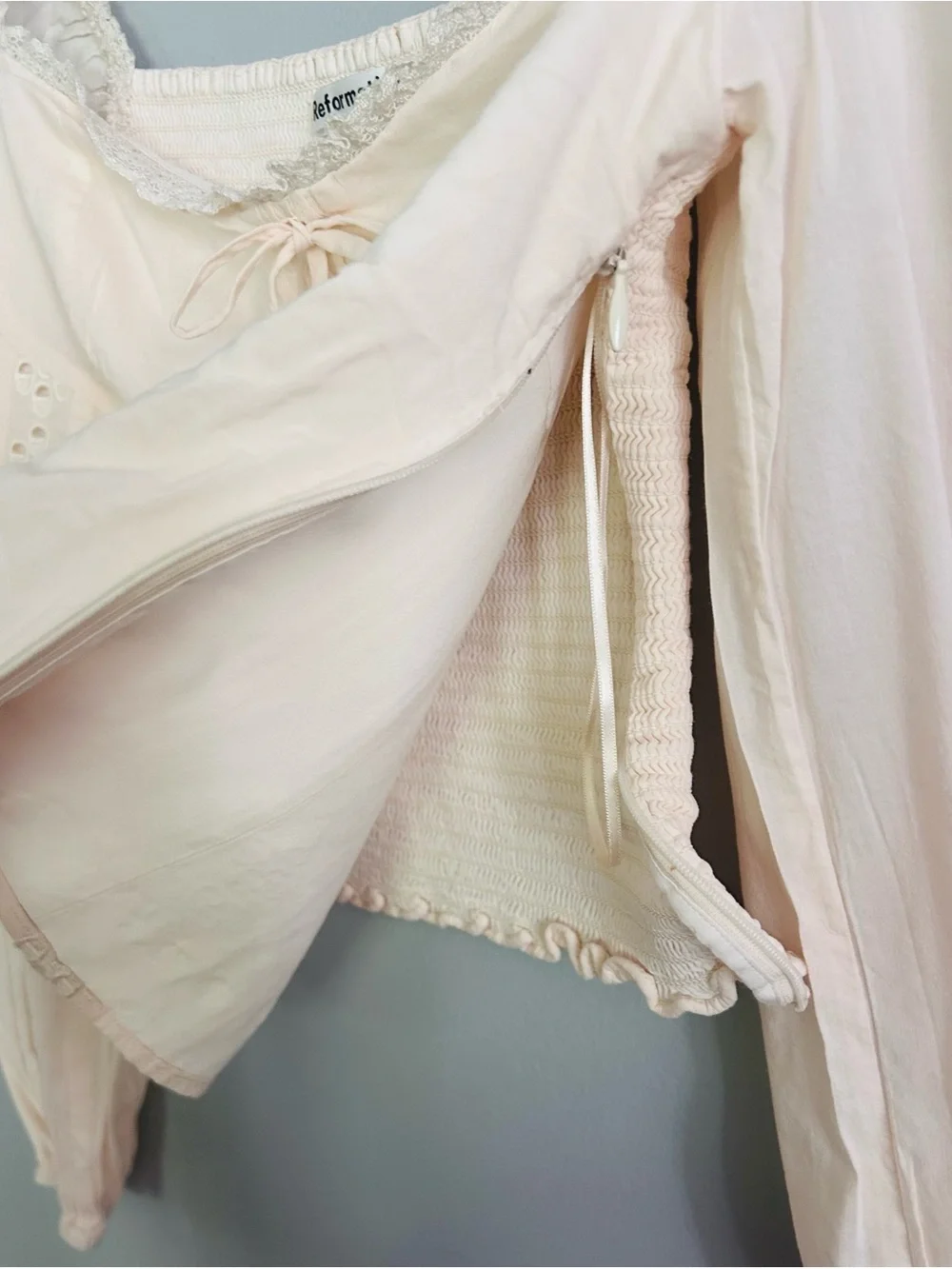 Reformation Isadora Top Ivory Eyelet Lace Smocked Cottagecore Blouse Size 6